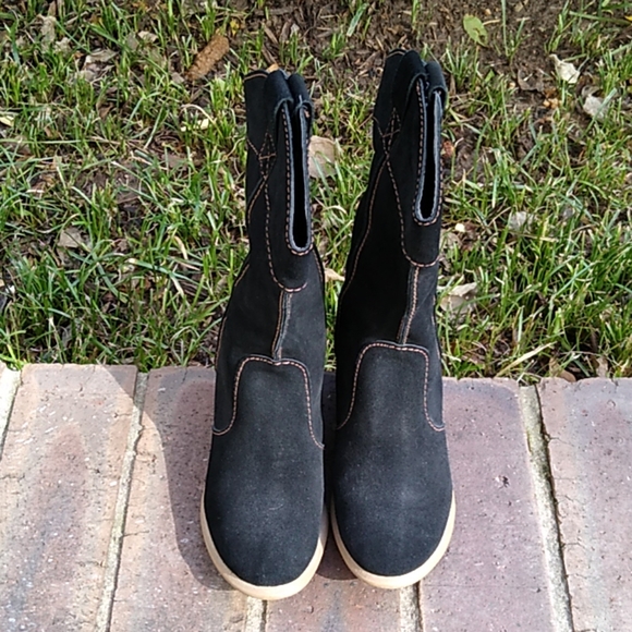 Black Suede Cowboy Boot Pull-on Small Heel Size 7 - Picture 2 of 6